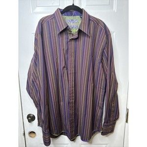 robert graham long sleeve button down shirt 2xL purple pinstripes